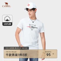 Camel mens 2021 summer new round neck short-sleeved printed t-shirt mens Korean version of the trend cotton half-sleeve top