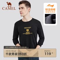 Camel mens autumn new long-sleeved T-shirt mens casual embroidered base coat round neck velvet top tide