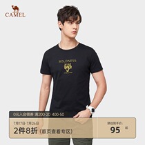 Camel mens 2021 summer new round neck black short-sleeved t-shirt men pure cotton printing t-shirt base top tide