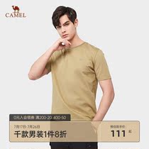 Camel mens 2021 summer new round neck elastic short sleeve t-shirt men embroidered bottom half sleeve top trend