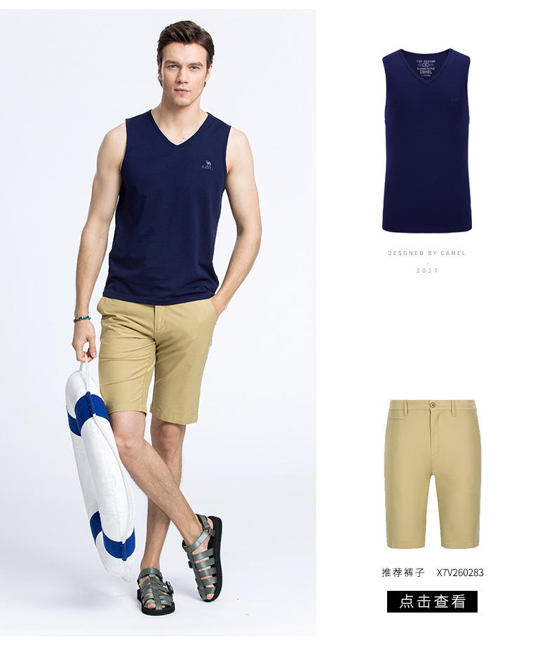 Quần áo nam lạc đà 2018 hè mới nam thanh niên cổ chữ V thoáng khí màu rắn thể thao giản dị cotton thấm mồ hôi vest nam áo 3 lỗ nam rộng nách