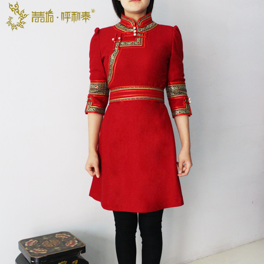 (Qingqingfang Huhetai)Custom Mongolian fashion thin Ni sleeve skirt original design National style