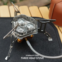 Japanese outdoor portable three-head stove picnic windproof camping equipment supplies fierce fire gas stove self-driving camping stove