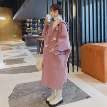 Pink maternity coat for women to wear outside in autumn and winter loose woolen coat cocoon-shaped thickened late pregnancy belly-covering winter coat