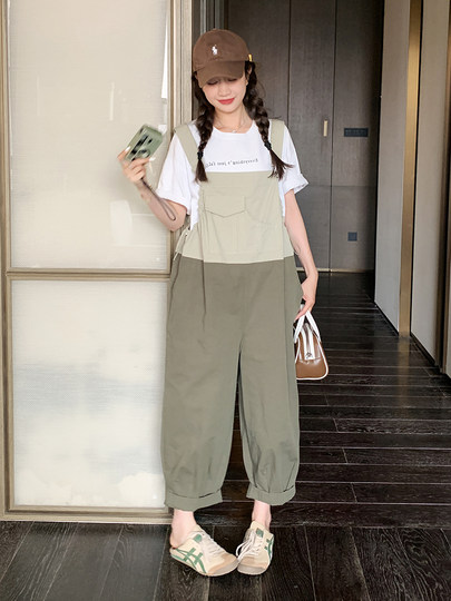 孕妇背带裤减龄小清新2025新款夏季薄款宽松遮肚孕晚期连体裤夏装