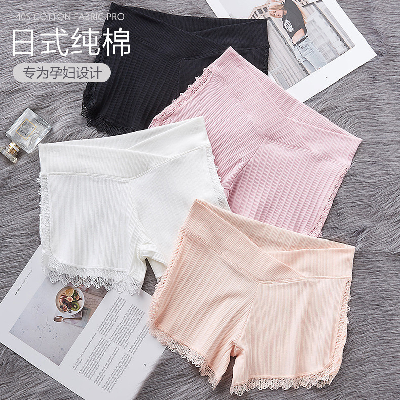Large size pregnant women safety pants lace loose anti-light pregnancy can hold abdomen low waist cotton summer thin shorts women