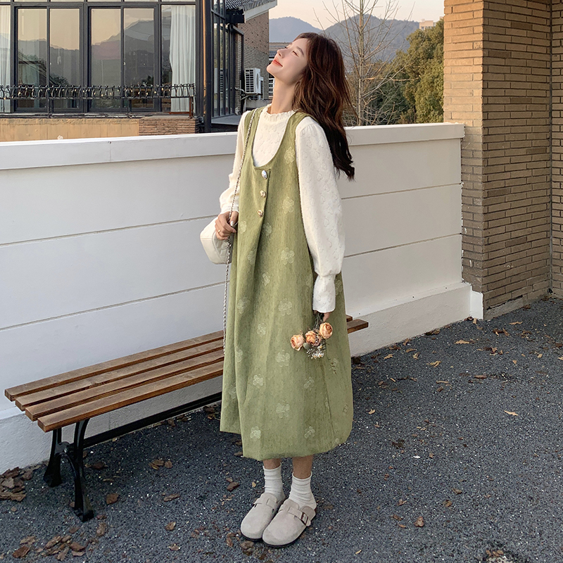 Maternity Spring and Autumn Dress Set for Pregnant Women, Plus Size, Loose, Sweet, Age-Reducing, Lace Strap Tank Top Dress Two-Piece Set Maternity Spring and Autumn Dress Set for Pregnant Women, Plus Size, Loose, Sweet, Age-Reducing, Lace Strap Tank Top Dress Two-Piece Set