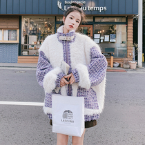 Xiaoxiangfeng Purple Maternity Jacket Womens Winter Lamb Wool Top 2023 New Loose Belly Covering Late Pregnancy Winter Clothes