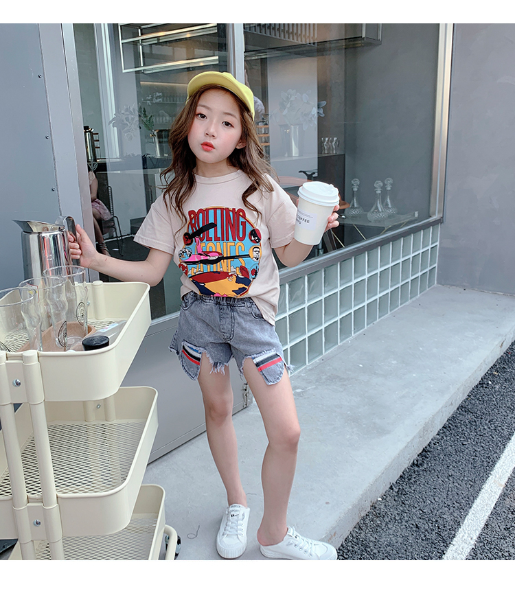 Cô gái diện đồ denim cá tính mặc quần short mùa hè trẻ em hoang dã thời trang Hàn Quốc phiên bản quần lửng ống rộng ngoại quốc - Quần jean chân váy trẻ em
