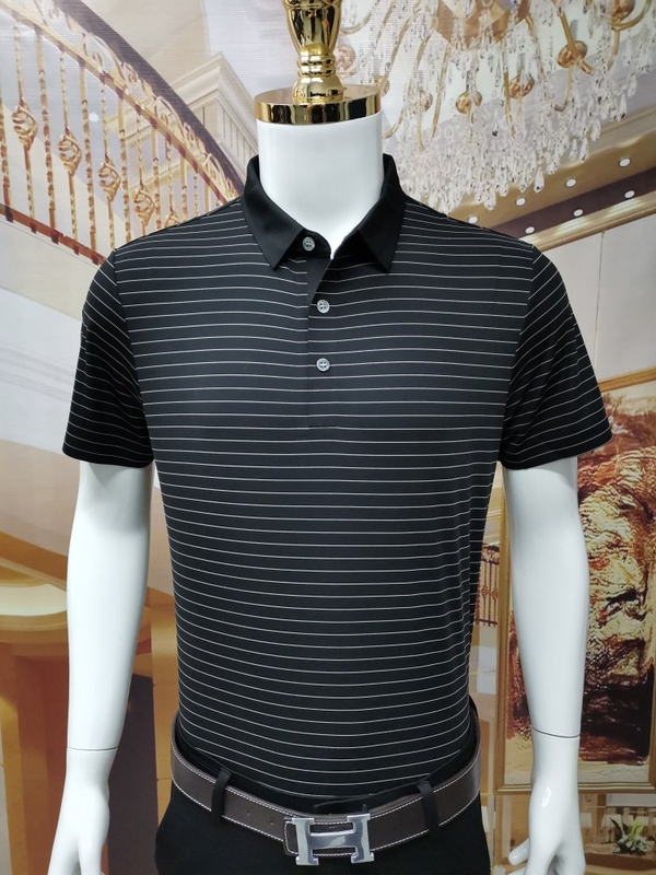 Jade Ice Silk Fashionable Horizontal Striped Short-Sleeved T-Shirt