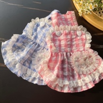 Spring and summer new pet plaid love lace suspender maid skirt thin dog skirt princess skirt Bichon Frize