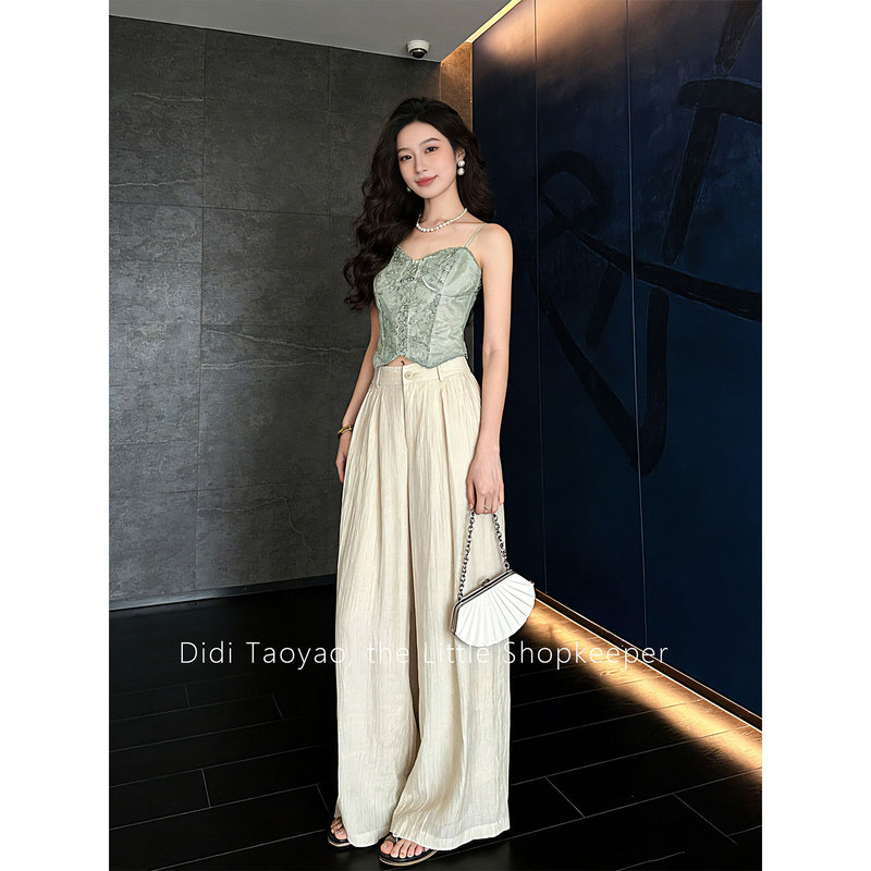 Didi Tao Yao [Green Grape] Chinese Style Camisole for Women with Custom-Dyed Lace and 3D Embroidery, Palace-Style New Chinese Style