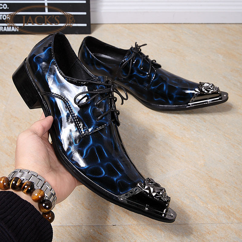 JACKS lace-up men's shoes trend Korean version of the patent leather personality hairdresser stage British pointed nightclub iron shoes