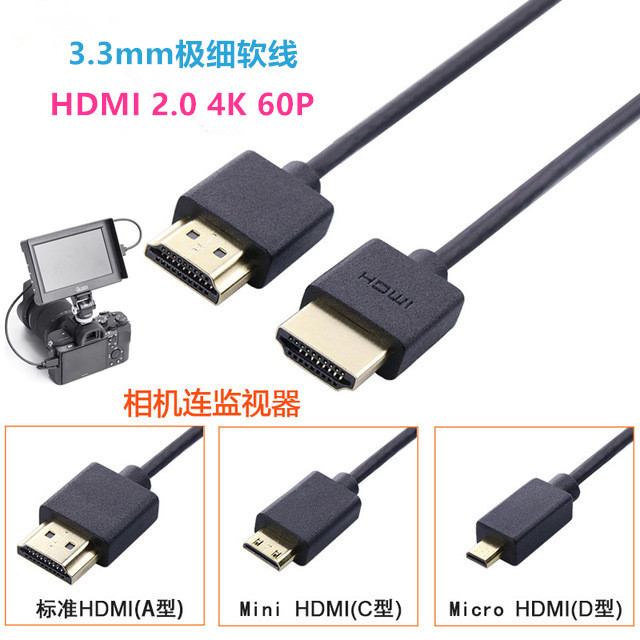 Mini Micro to HDMI 4K60P Ultra-Thin Super Soft Cable 2.0 for Dslr and Mirrorless Cameras Atomos