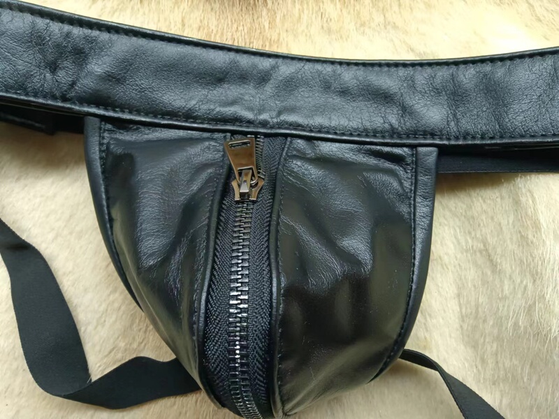 Men's Genuine Leather First-Layer Cowhide Underwear, Double-Sided Double-Layer Zipper Leather Shorts, No Need to Wash