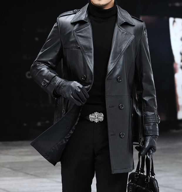 Haining Head Bull Leather Fur Dress Men's Wearkshirt Suite Collar Medium-Large Press Jacket