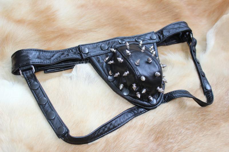 Professional custom men's leather leather double tine single-tine shorts metal bullet willow leather underwear men's performing arts