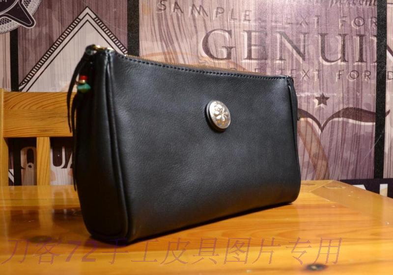 Knife 72 handmade leather goods new Italian Tuscany black soft vegetable tanned first layer cowhide men's clutch bag