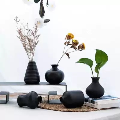 White small caliber vase black hydroponic small dry flower arrangement vase minimalist mini Chinese decorative flower decoration