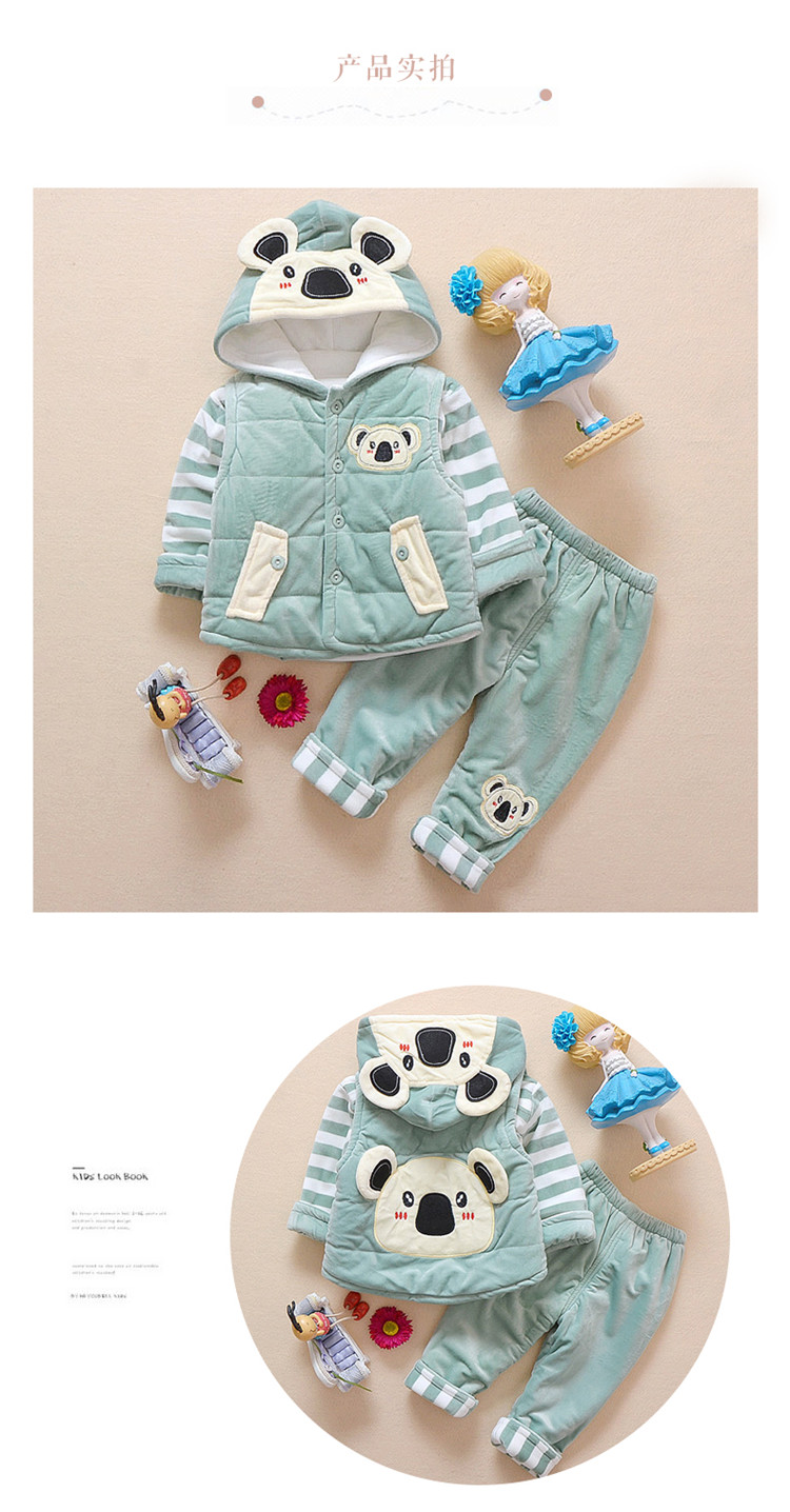 Áo bé gái mùa đông 0-1-2 tuổi Bộ áo khoác mùa đông cho bé cộng với áo khoác cotton nhung dày hai bộ quần áo trẻ em quần bơi bé trai