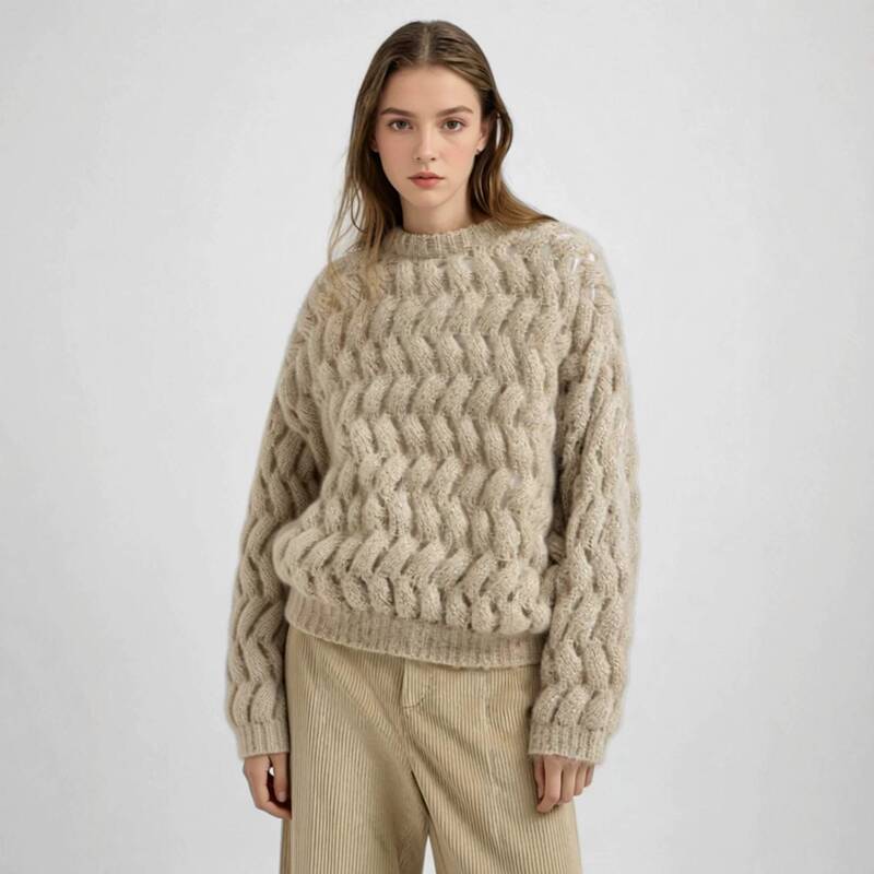 The Ultimate in Autumn and Winter Relaxation! Hollow-Out Glitter Yarn Chunky Cable Knit Cardigan, Oatmeal-Colored Loose-Fitting Drop-Shoulder Thick Sweater That Flatters the Figure The Ultimate in Autumn and Winter Relaxation! Hollow-Out Glitter Yarn Chunky Cable Knit Cardigan, Oatmeal-Colored Loose-Fitting Drop-Shoulder Thick Sweater That Flatters the Figure