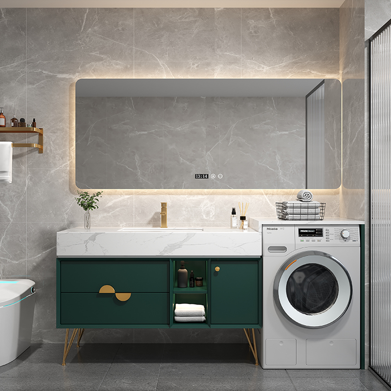 Balcony Washing Machine Cabinet Set with Seamless Rock Slab Basin, Bathroom Cabinet, Washbasin, Bathroom Sink, Hand Washing and Face Washing Sink