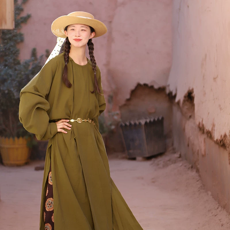 谜阿凰 Genuine summer long dress with a round collar, Hanfu, Chinese style