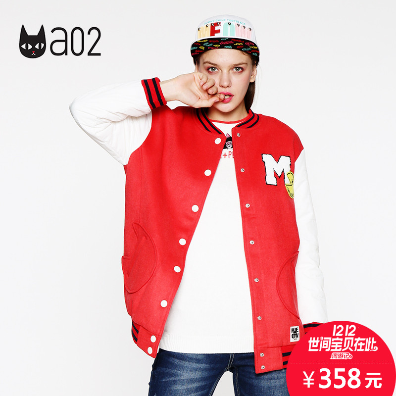 a02冬季韩版学院风时尚字母学生棒球服毛呢外套保暖女DTR5B0051CT