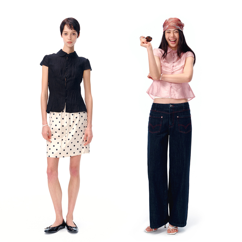 Oyea Acetate Mercerized Doll Collar Waist-Cinching Slimming Puff Sleeve Tie Lightweight Short-Sleeve Shirt