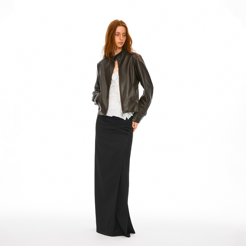 Oyea Retro Shoulder-Worn Leather Jacket with Slightly Loose Fit, H-Shaped Small Stand Collar, Zipper Jacket Leather Jacket Oyea Retro Shoulder-Worn Leather Jacket with Slightly Loose Fit, H-Shaped Small Stand Collar, Zipper Jacket Leather Jacket