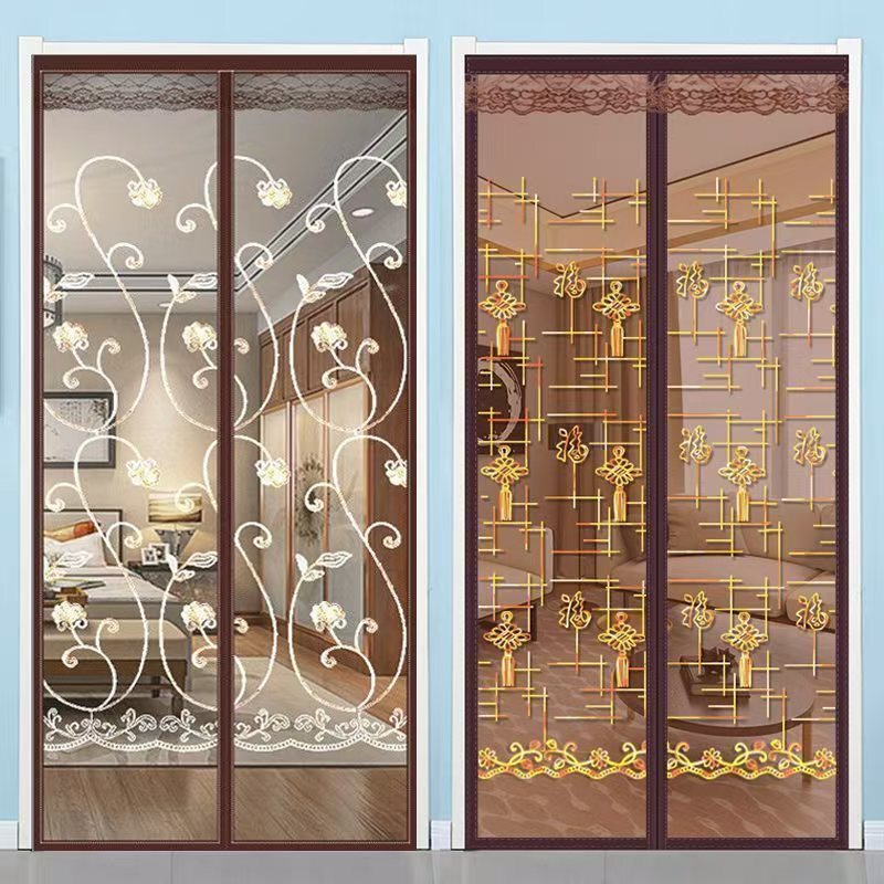 High-End Punch-Free Diamond Mesh Summer Mosquito-Proof Door Curtain with Soft Embroidery, Insect-Proof Outdoor Magnetic Adhesive Door Curtain