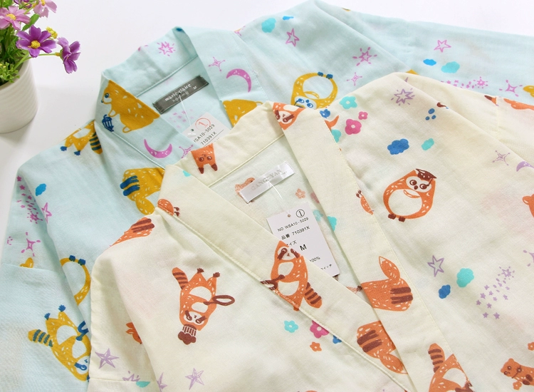 Mùa xuân và mùa hè đôi gạc cotton đôi mẫu tay áo bảy điểm + quần pyjama đặt dịch vụ tại nhà 2-2 7-2 đồ ngủ pijama