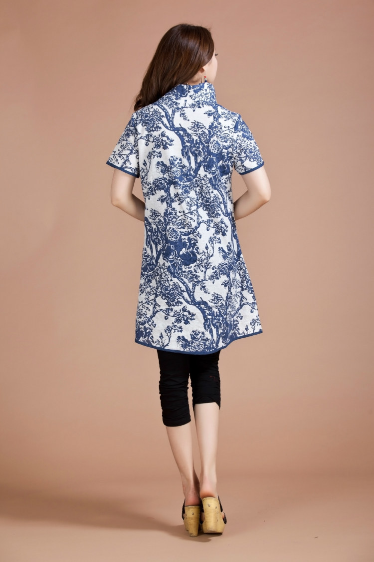 2020 Tang ăn mặc retro Trung Quốc khóa cải thiện sườn xám quốc gia gió phụ nữ váy cotton áo khoác mùa hè tay áo ngắn