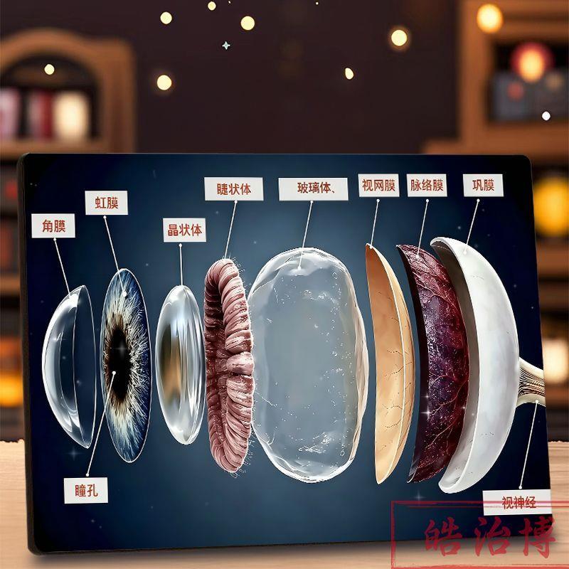 Nine Structures of the Human Eyeball, Layered Anatomical Diagram, Eye Tissue Science Display for Ophthalmology and Vision Centers