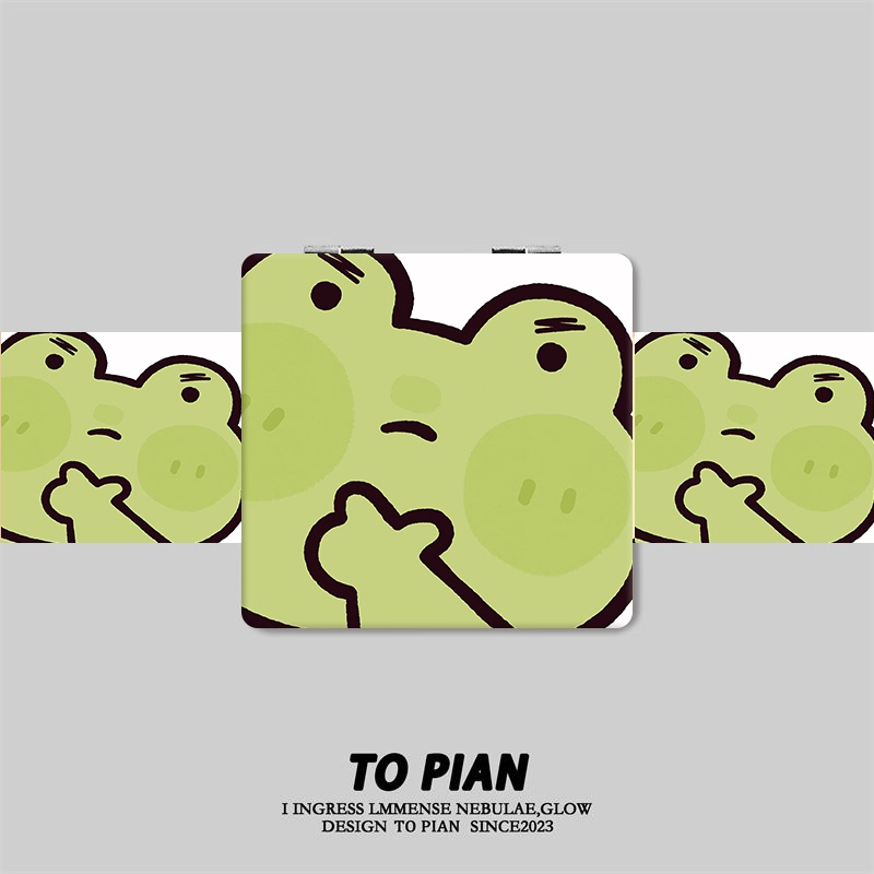 Cool Green Frog Creative Makeup Mirror Korean Portable Student Folding Mirror Cute and Fresh Women's Mirror ins