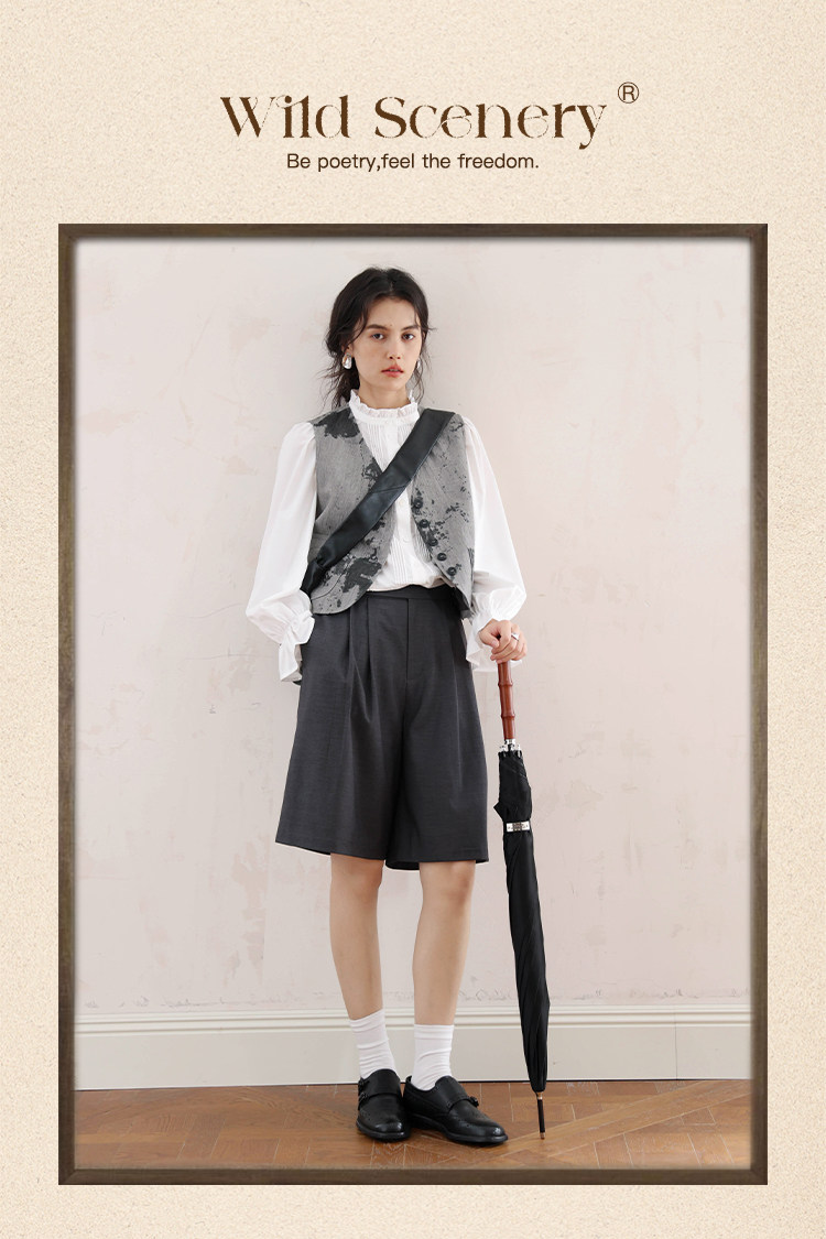 エボニーグレー ナポリ 英国紳士風ハーフパンツ ダブルプリーツ 細見え