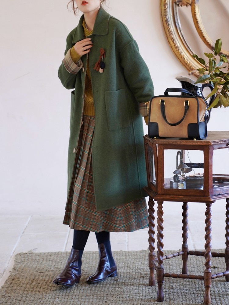 イタリア　チェックコート　ヴィンテージ　リバーシブル ブラウンチェック/グリーンのリバーシブル ブリティッシュレトロ