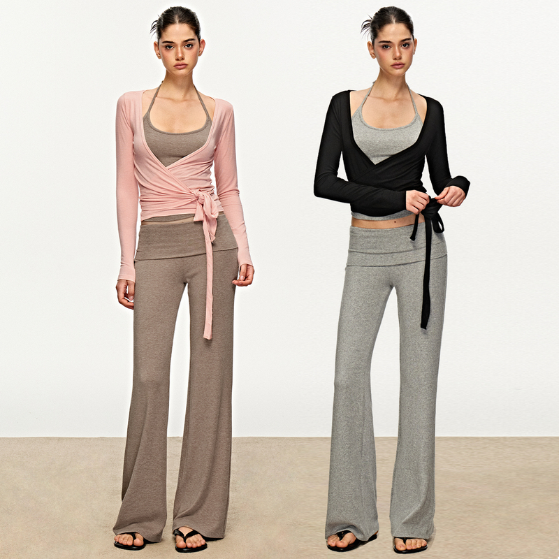 Anna Aneae Ballet-Style Knitted Waist-Tie Top for Women, Versatile Autumn Camisole, Slim-Fit Long Pants Three-Piece Set Anna Aneae Ballet-Style Knitted Waist-Tie Top for Women, Versatile Autumn Camisole, Slim-Fit Long Pants Three-Piece Set