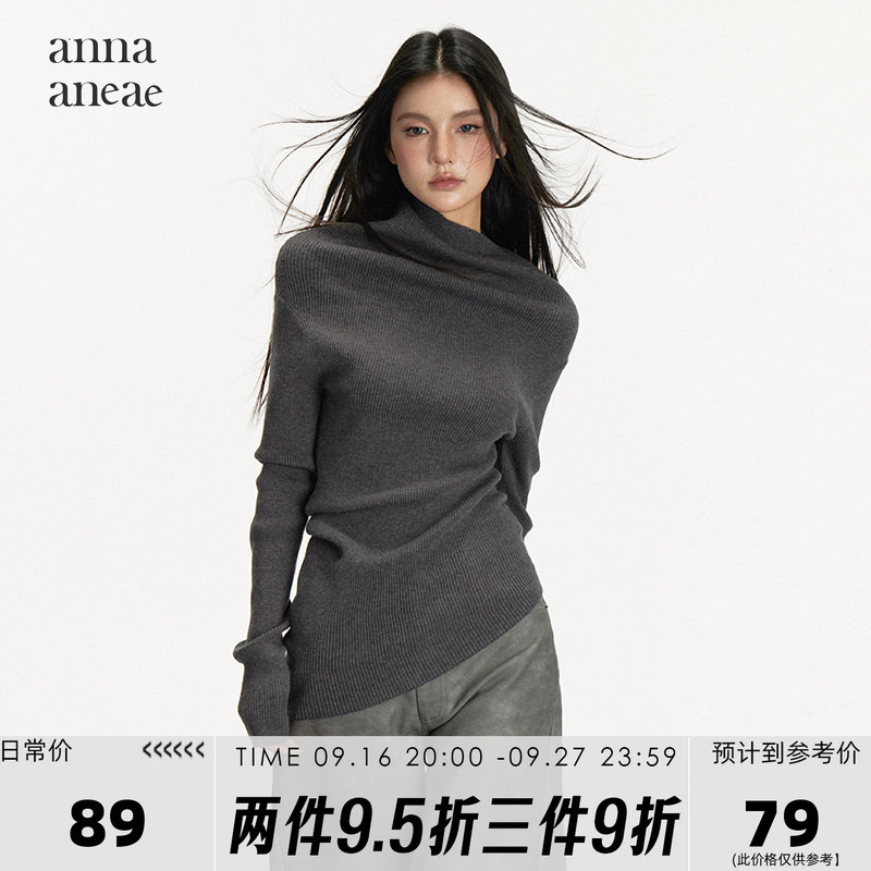 Anna Aneae Dark Gray Long-Sleeved Knit Sweater for Women, Autumn and Winter Slim-Fit Design, Off-Shoulder Base Layer Turtleneck Sweater Anna Aneae Dark Gray Long-Sleeved Knit Sweater for Women, Autumn and Winter Slim-Fit Design, Off-Shoulder Base Layer Turtleneck Sweater