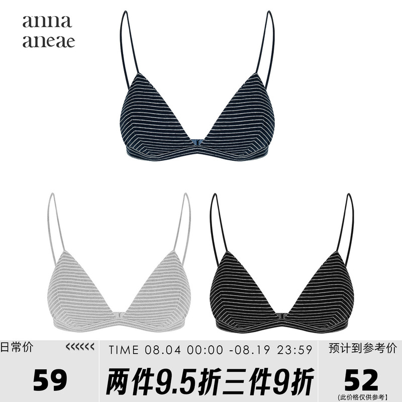 Anna Aneae Striped Triangle Cup Bra with Thin Straps for Women, Summer Wireless Seamless Breathable Backless Bra Trendy