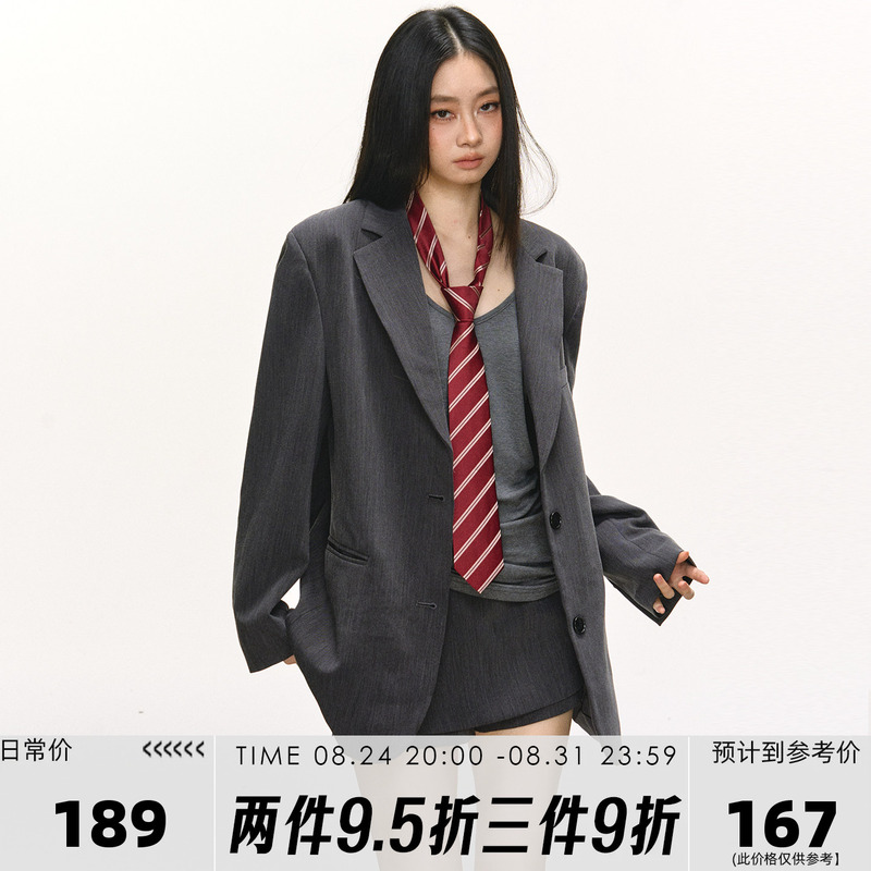 Anna Aneae Gray Blazer Suit for Women, Spring and Autumn, High-End Mid-Length Top and Pants Two-Piece Set Anna Aneae Gray Blazer Suit for Women, Spring and Autumn, High-End Mid-Length Top and Pants Two-Piece Set