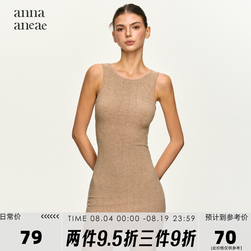 Annaaneae Ribbed Knit Sleeveless Dress for Women, Summer Slim Fit Bodycon Short Tank Dress