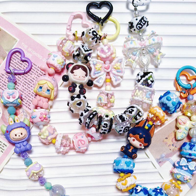 【Original】Authentic Bubble House Pajama Party Cute and Adorable Popular Hand-Painted Beaded Phone Strap Keychain