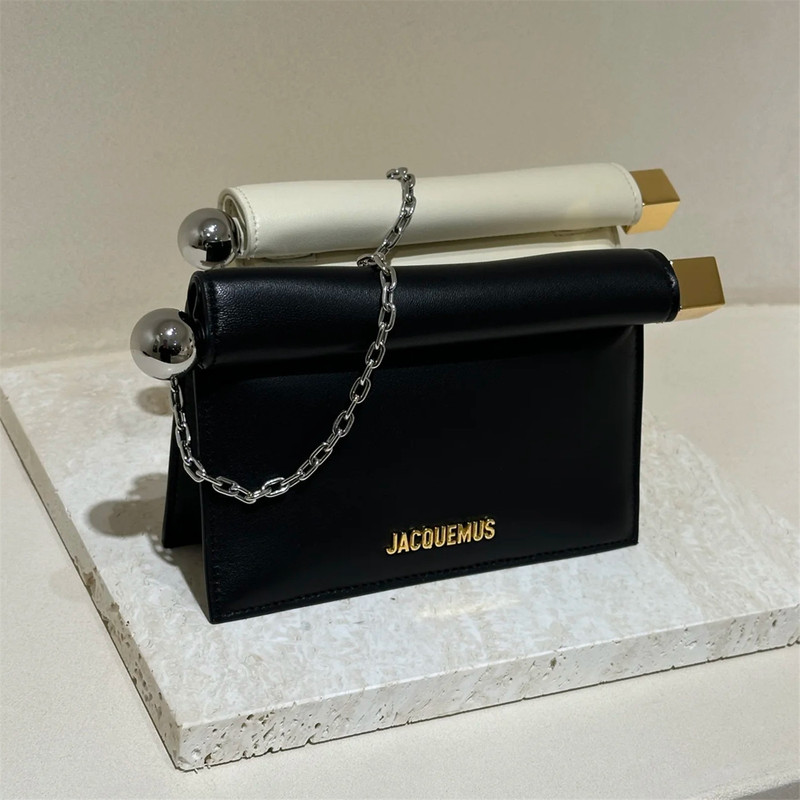 Jacquemus French Light Luxury Niche Rolled Edge Woven Bag Evening Clutch Bag Lambskin Single Shoulder Small Square Bag Women's Bag