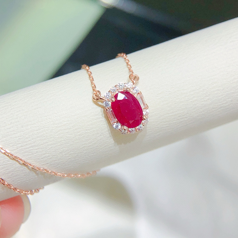 High-Quality Natural Ruby Necklace 6*8mm 925 Silver Finely Crafted with Large Carat Super Beautiful Ruby Clavicle Chain