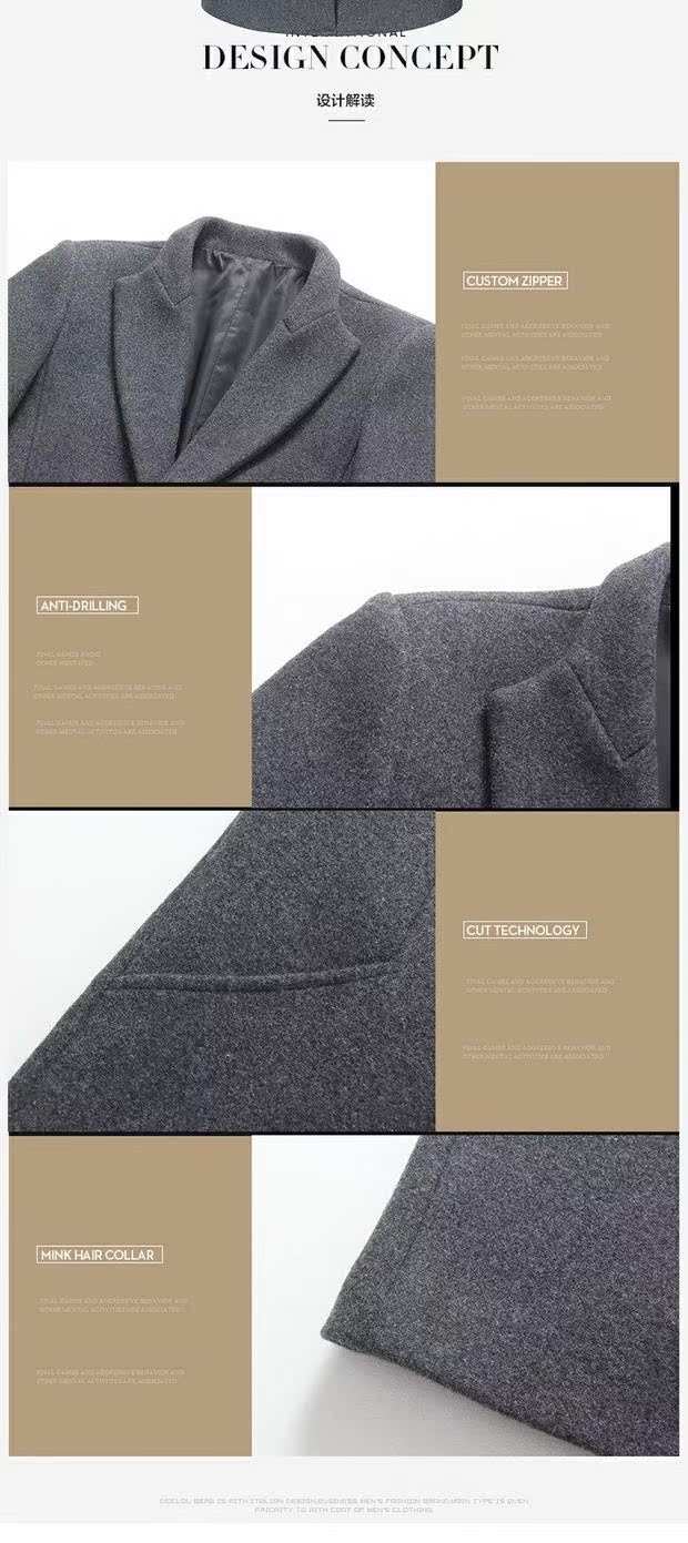 Yalu kinh doanh áo khoác cashmere nam phù hợp với cổ áo mỏng Nizi áo dày trong phần dài áo len len mùa đông áo khoác nam