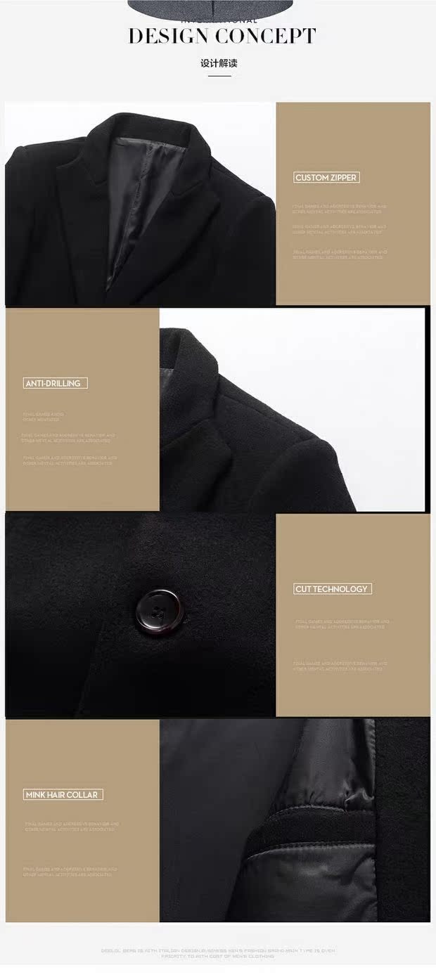 Yalu kinh doanh áo khoác cashmere nam phù hợp với cổ áo mỏng Nizi áo dày trong phần dài áo len len mùa đông áo khoác nam