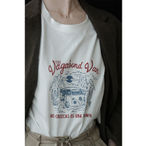 Nicepeople French retro white T-shirt womens summer loose printing niche design sense half sleeve thin top