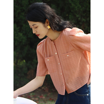 Nicepeople 2021 spring new summer fresh slightly transparent chiffon shirt linen bubble sleeve shirt top