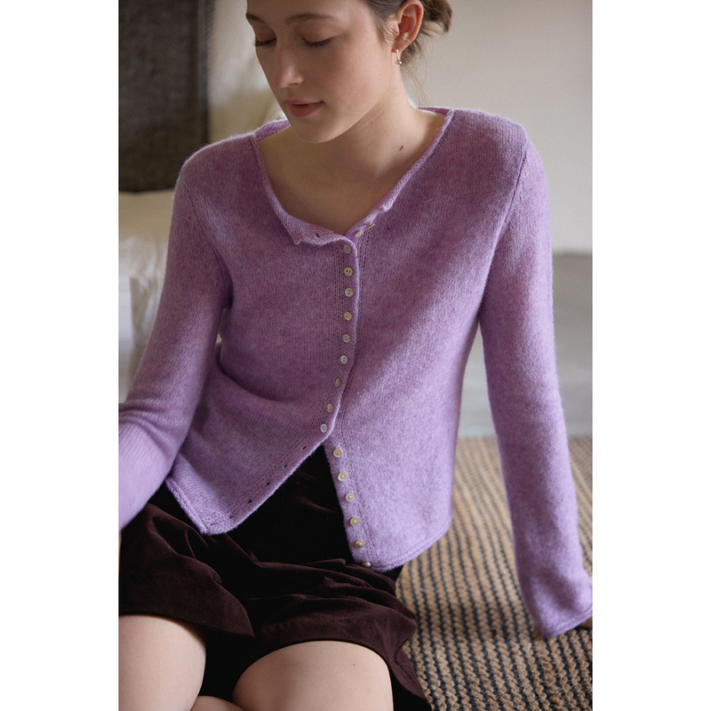 Nice People2025Aw Soft Wool Alpaca Tencel Romantic Shell Button Floral Yarn Knitted Cardigan